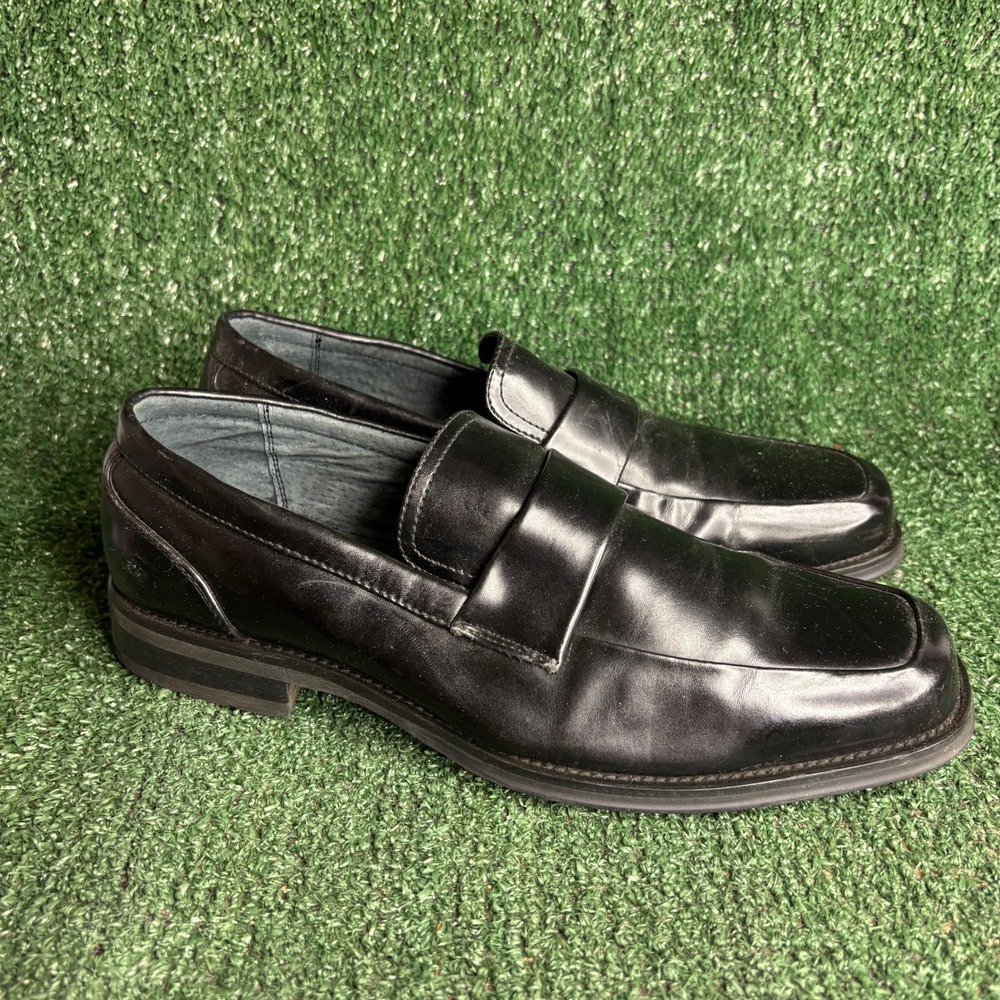 Bass & Co. Napoleon Square Toe Leather Slip On Classic Loafer Black Mens Sz 8.5M